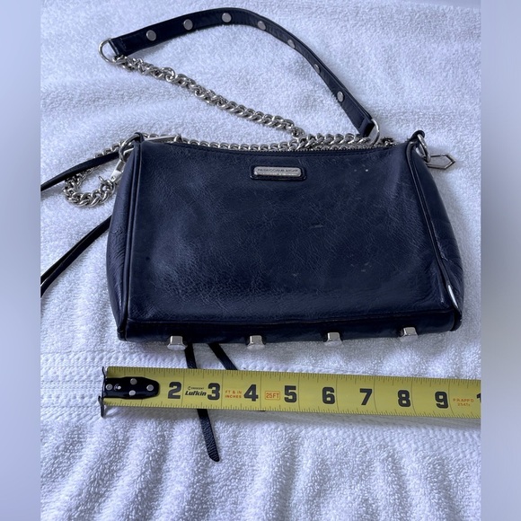 REBECCA MINKOFF BLACK LEATHER CROSSBODY BAG WITH CHAIN STRAP AND STUD DETAIL - Picture 2 of 3